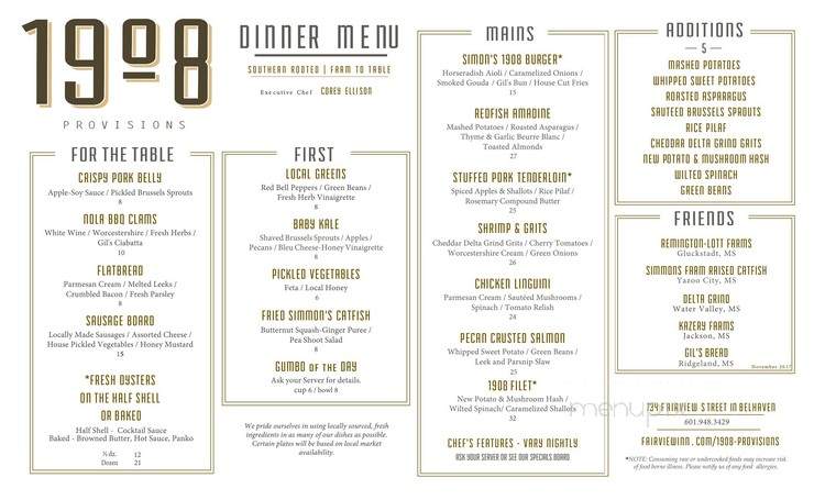 1908 Provisions - Jackson, MS menu_pic