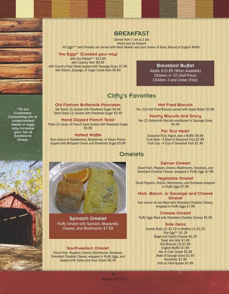 Falls Restaurant at Clifty Inn - Madison, IN menu_pic