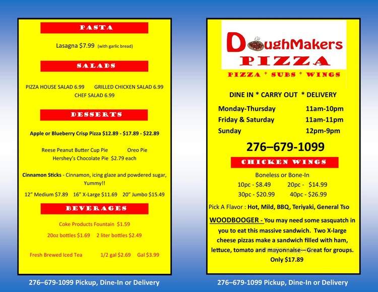 DoughMakers pizza - Norton, VA menu_pic