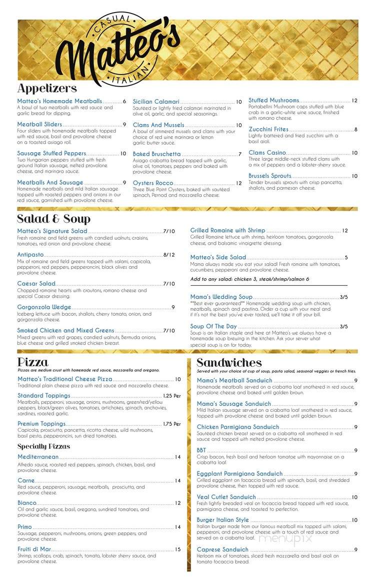 Matteo's Casual Italian - Olmsted Falls, OH menu_pic