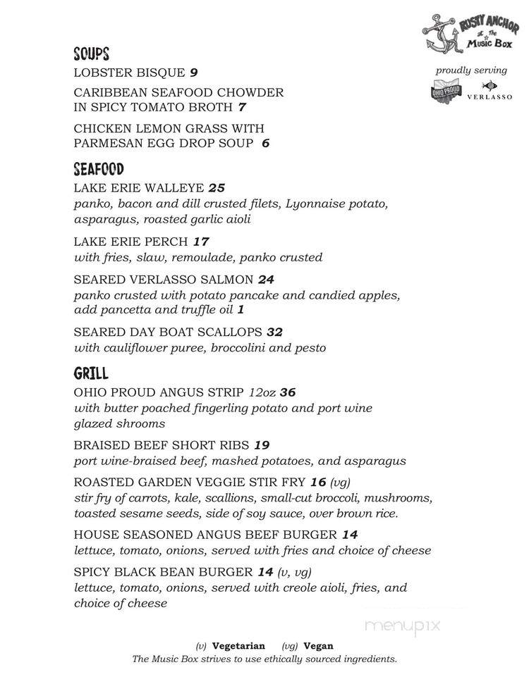 Rusty Anchor - Cleveland, OH menu_pic
