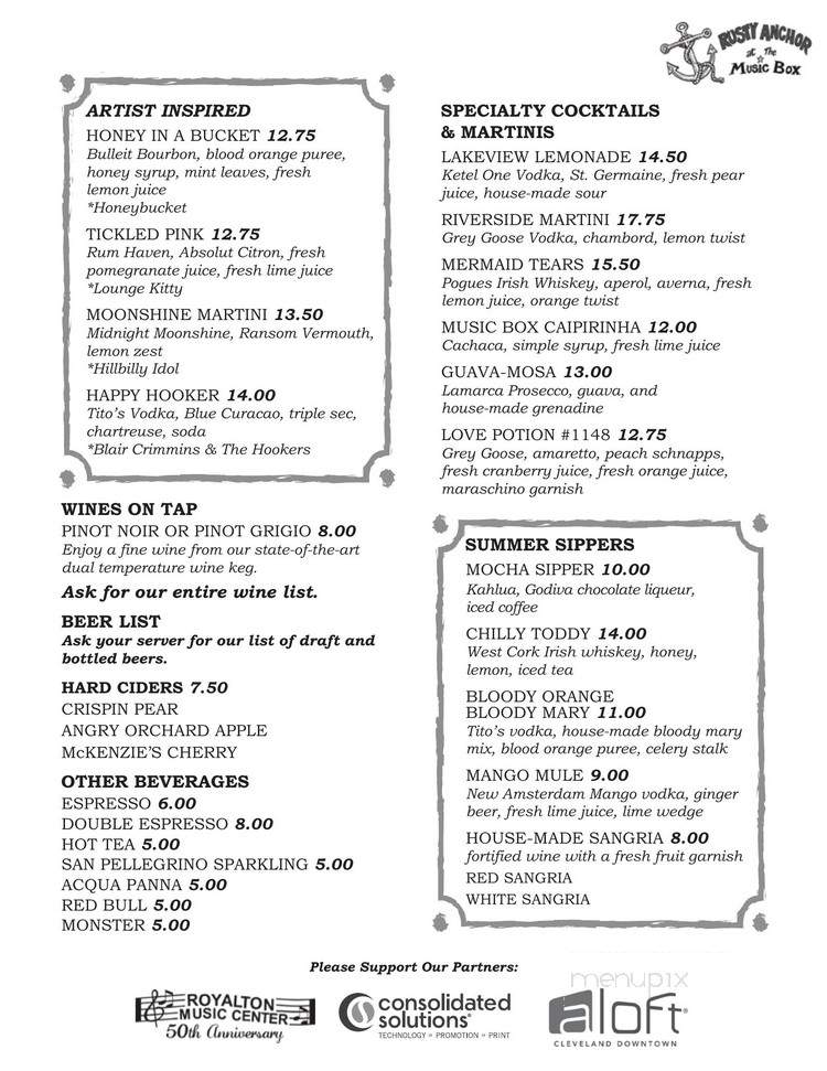 Rusty Anchor - Cleveland, OH menu_pic