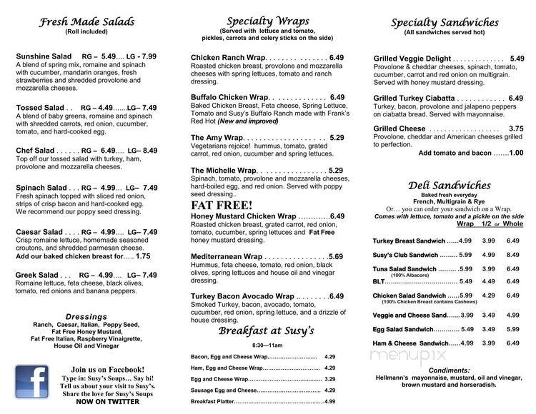 Susy's Soup & Deli - Cleveland, OH menu_pic