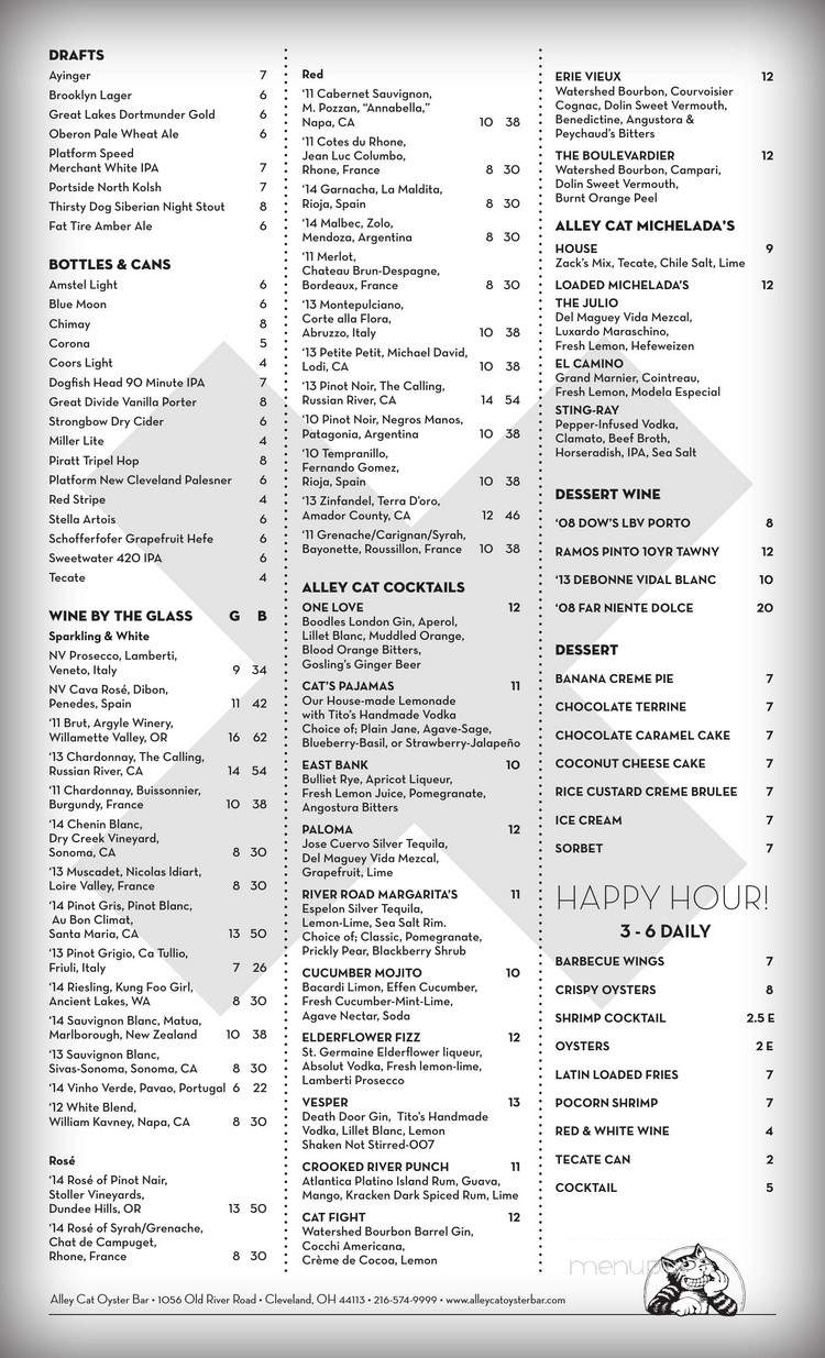 Alley Cat Oyster Bar - Cleveland, OH menu_pic