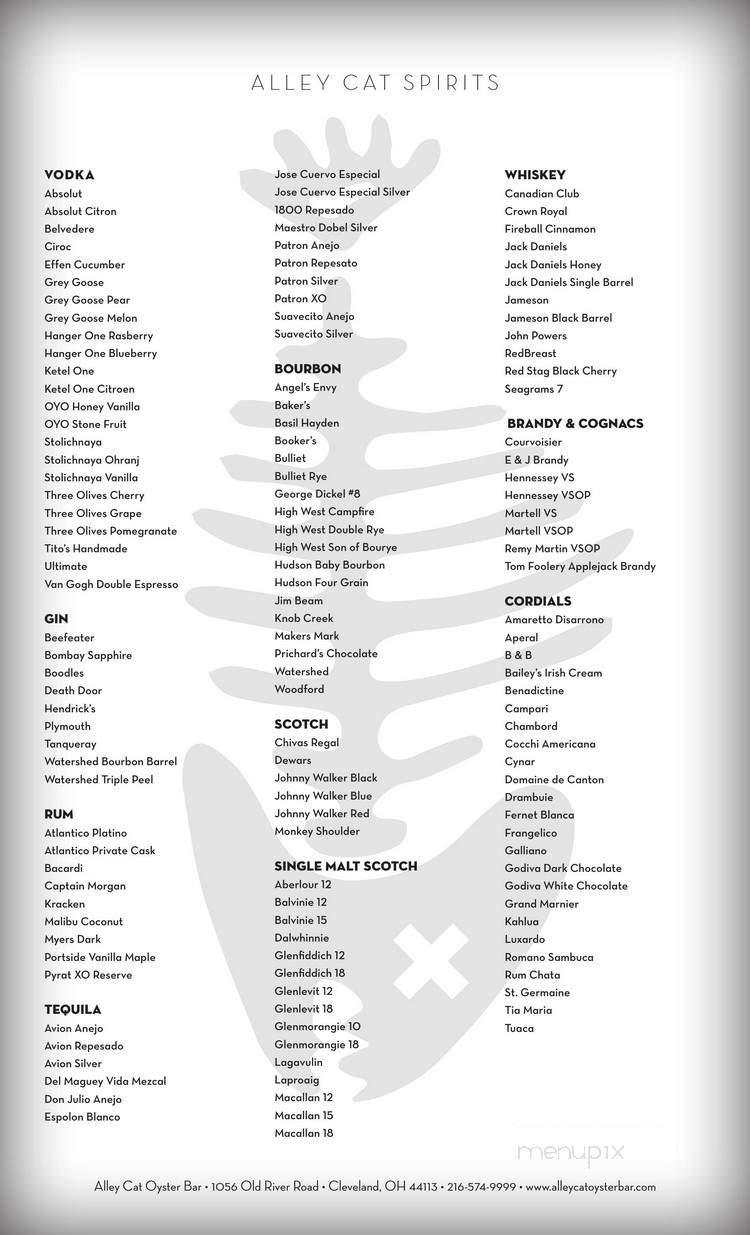 Alley Cat Oyster Bar - Cleveland, OH menu_pic