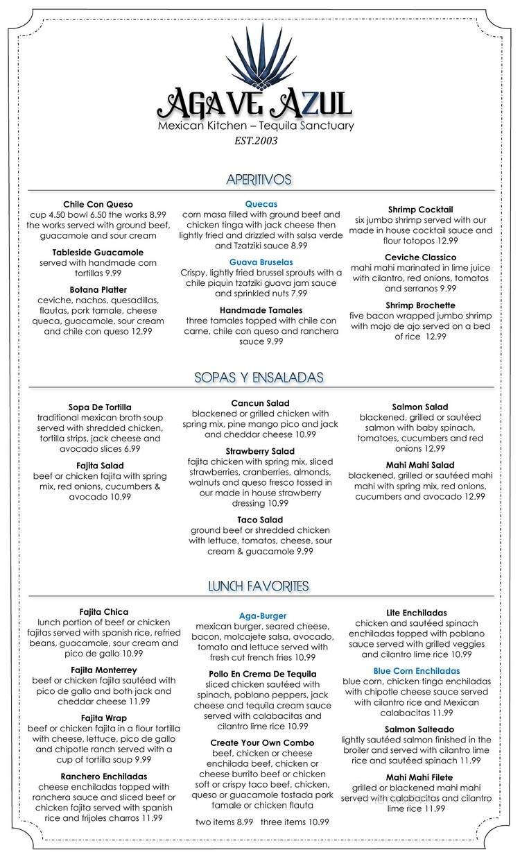 Agave Azul - Covington, IN menu_pic