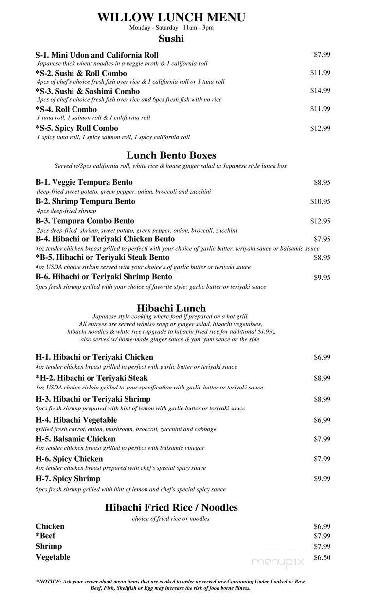 Willow Sushi Xpress Hibachi - Shelby Charter Township, MI menu_pic