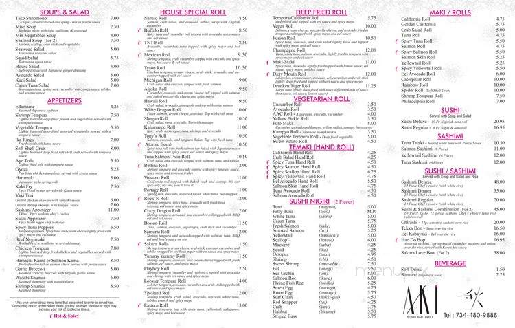 Aki Sushi Bar and Grill - Ypsilanti, MI menu_pic