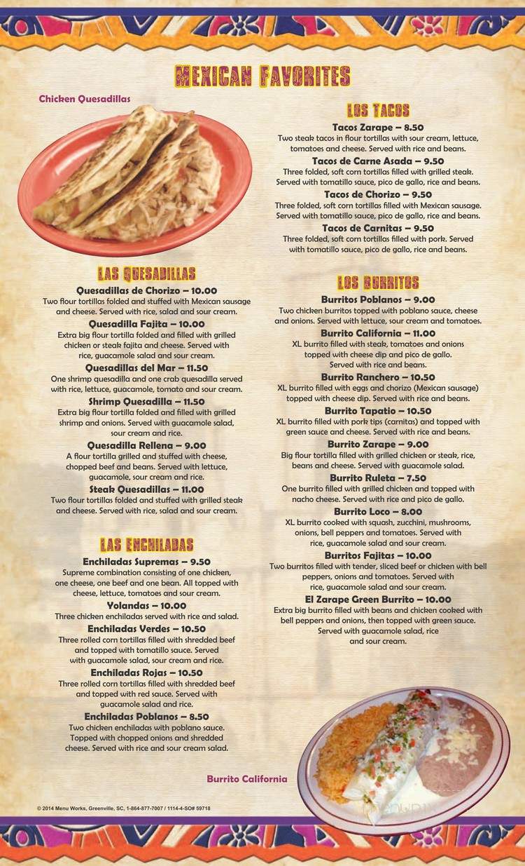 Mi Zarape - Brighton, MI menu_pic