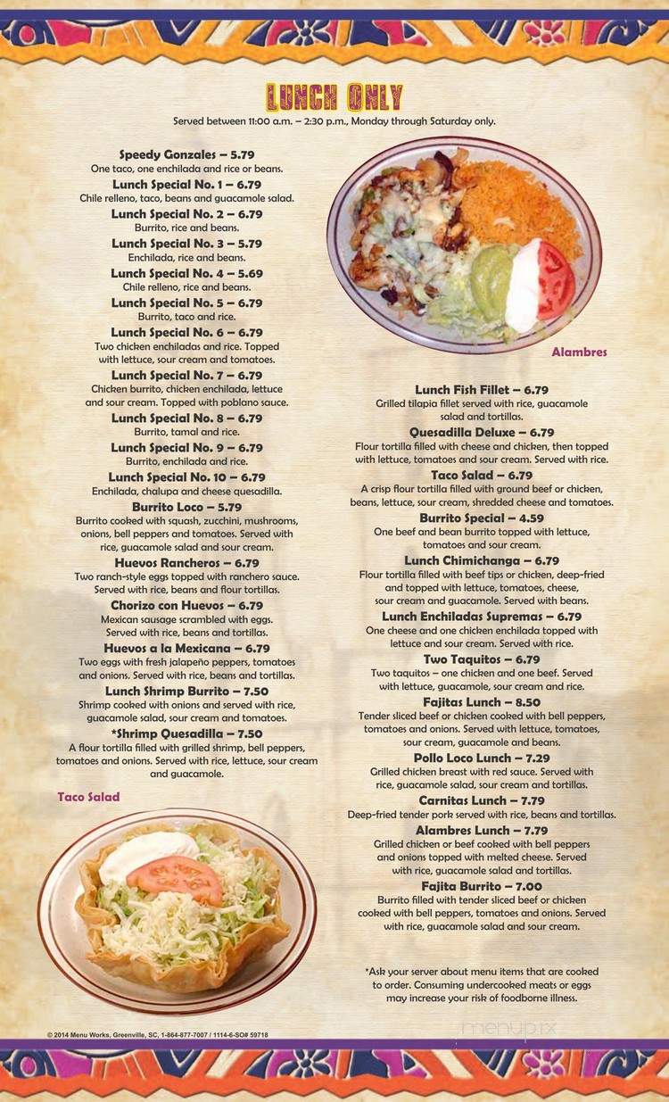 Mi Zarape - Brighton, MI menu_pic