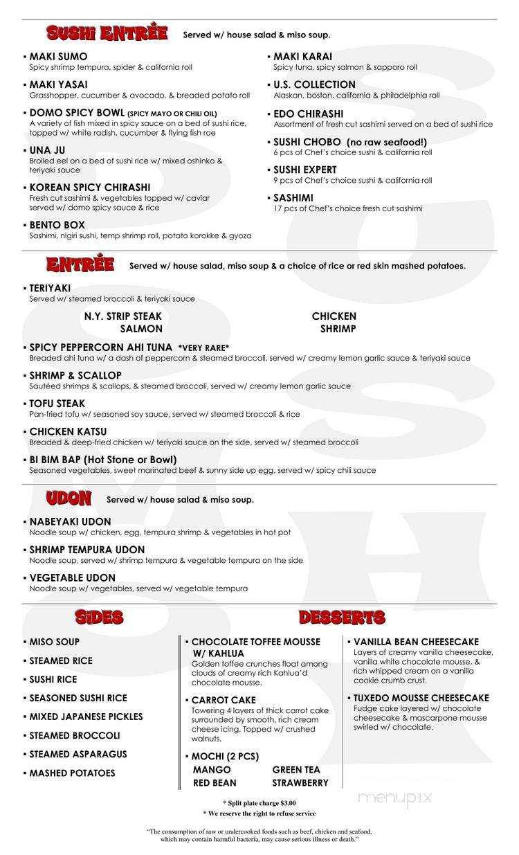 Domo Sushi - Toledo, OH menu_pic