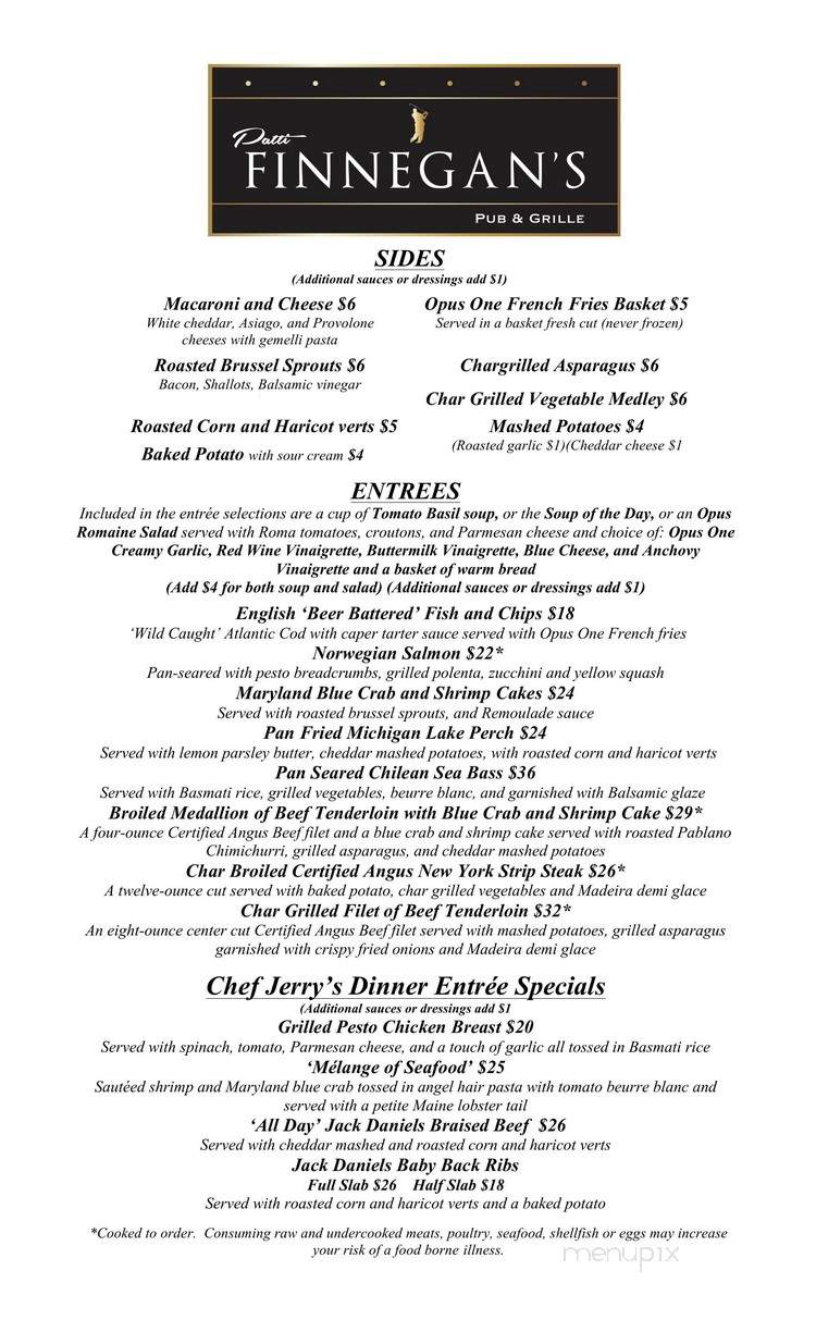 Patti Finnegan's Pub & Grille - Rochester, MI menu_pic