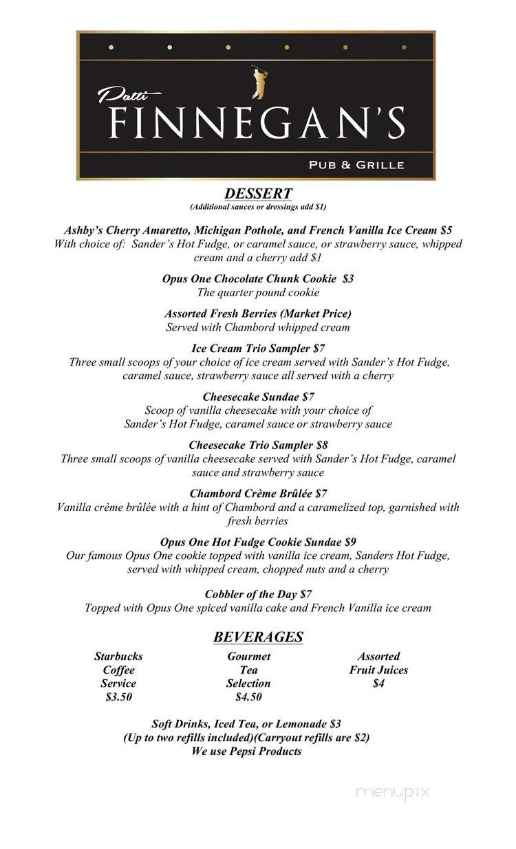 Patti Finnegan's Pub & Grille - Rochester, MI menu_pic