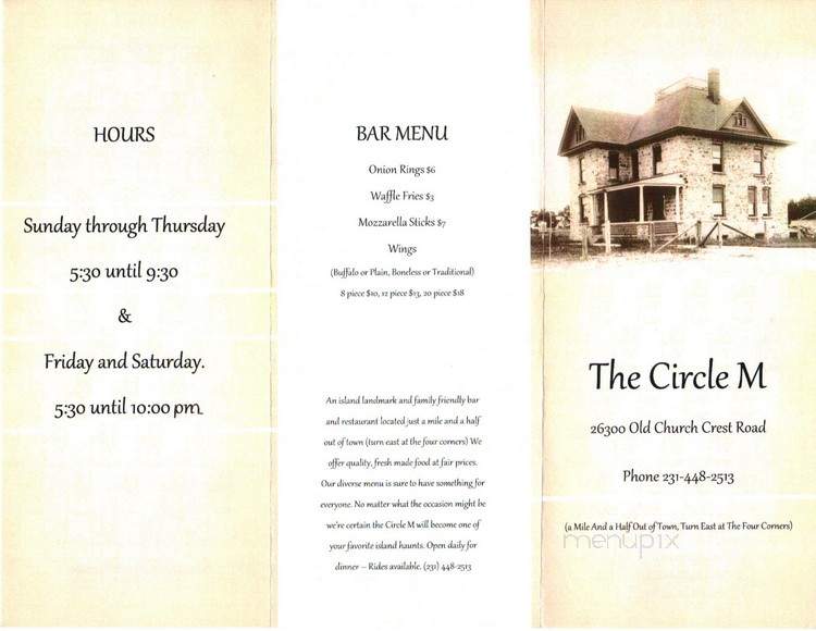 Circle M - Beaver Island, MI menu_pic