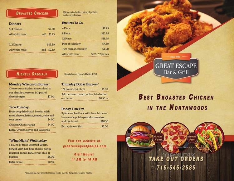 Great Escape Bar - Phelps, WI menu_pic