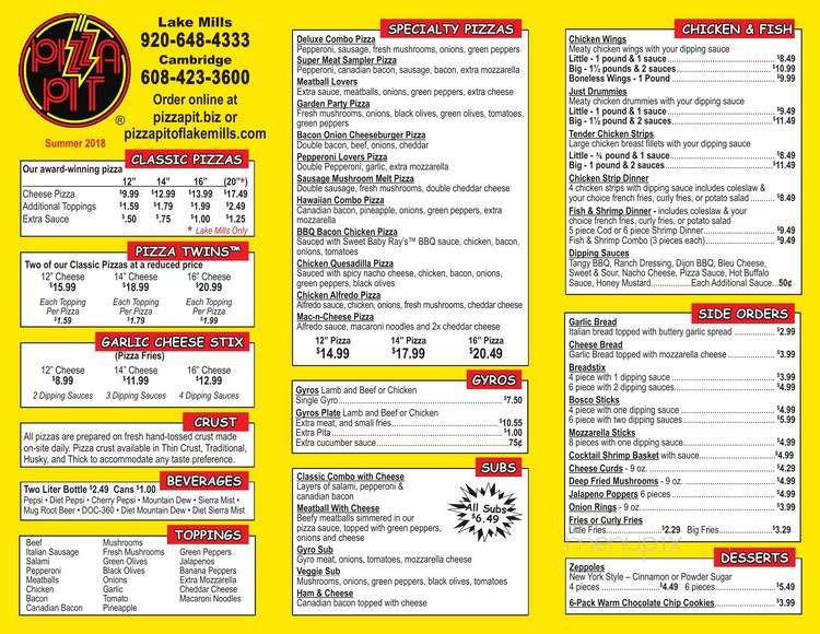 Pizza Pit - Cambridge, WI menu_pic