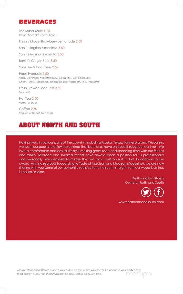North and South Seafood & Smokehouse - Madison, WI menu_pic