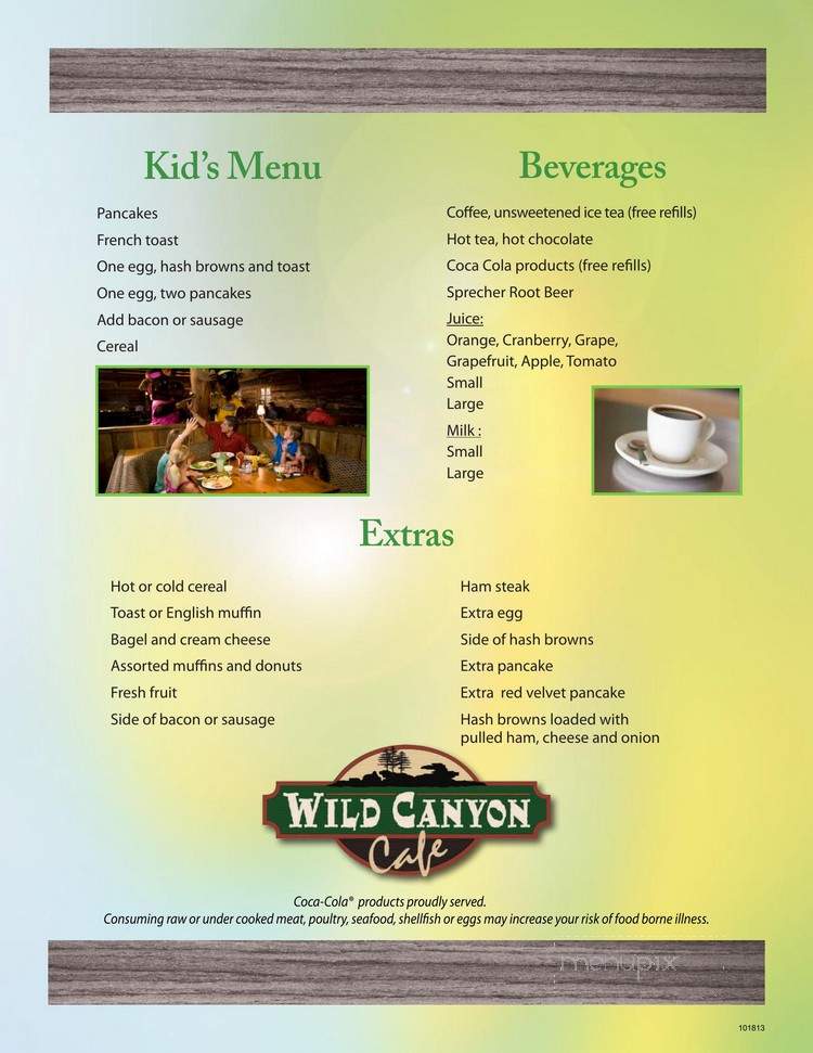 Wild Canyon Cafe - Wisconsin Dells, WI menu_pic