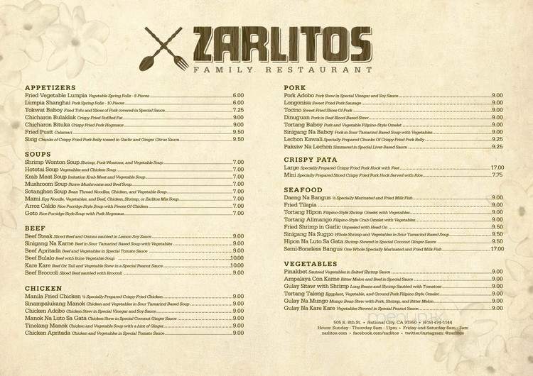 Carlitos Family Restaurant - National City, CA menu_pic