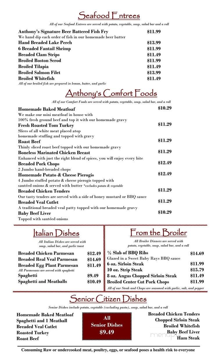 Anthony's Family Restaurant - Willowick, OH menu_pic