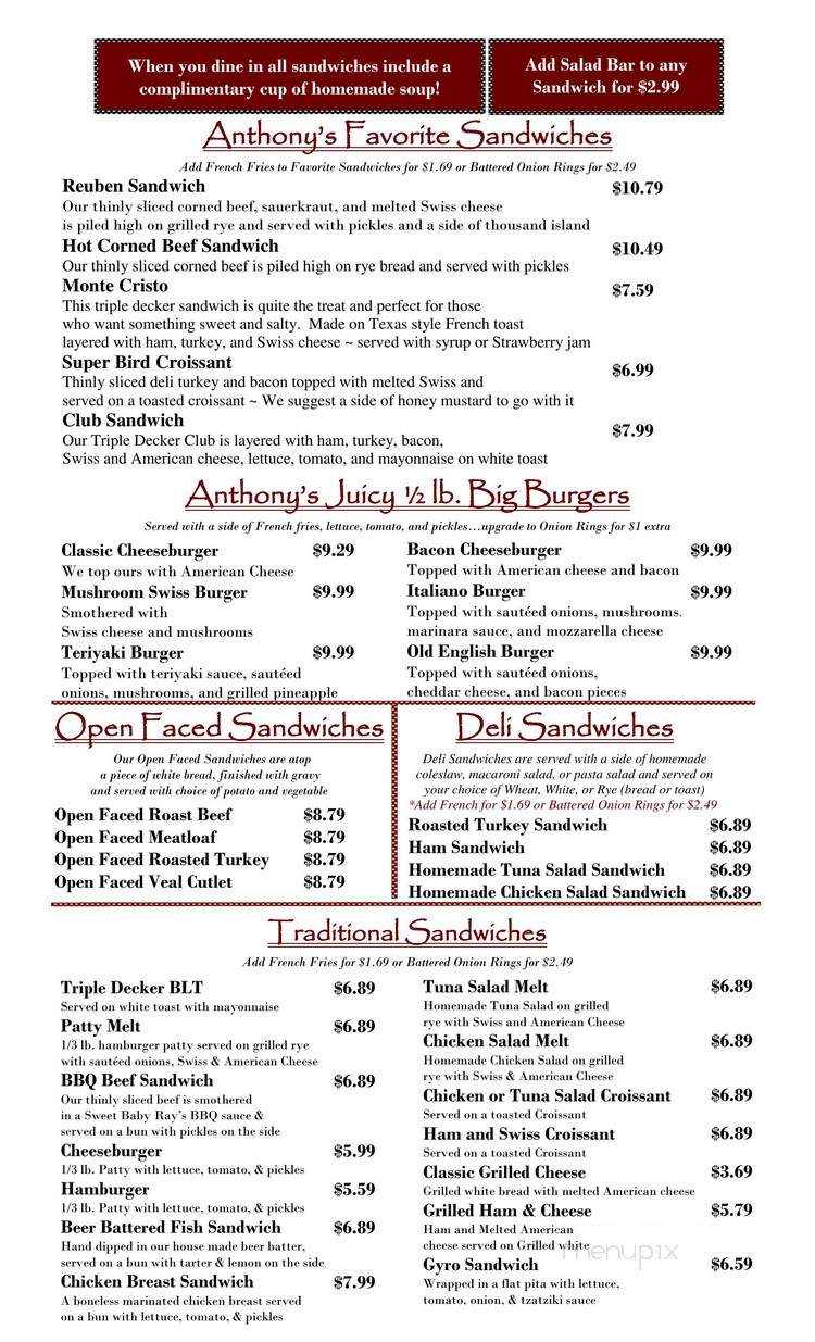 Anthony's Family Restaurant - Willowick, OH menu_pic