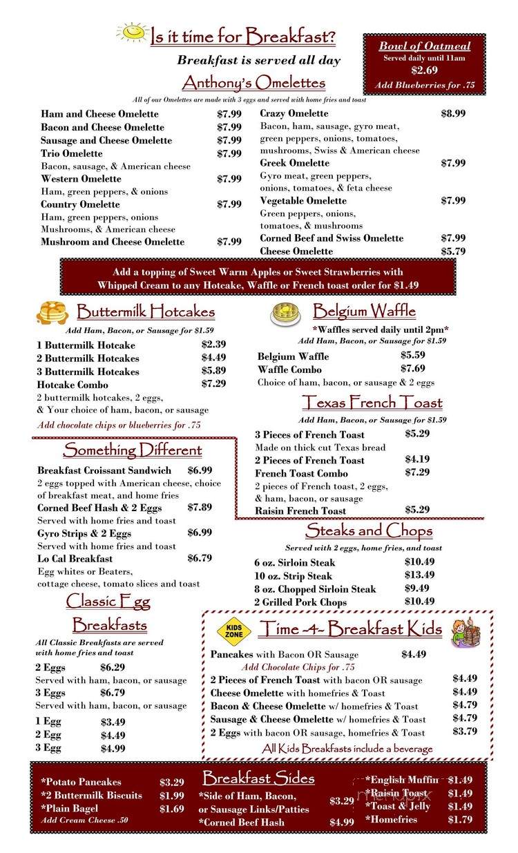 Anthony's Family Restaurant - Willowick, OH menu_pic