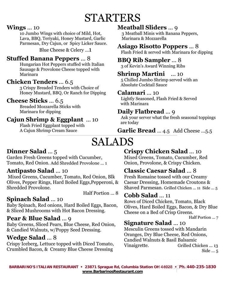 Barbarino's Lounge - Columbia Station, OH menu_pic