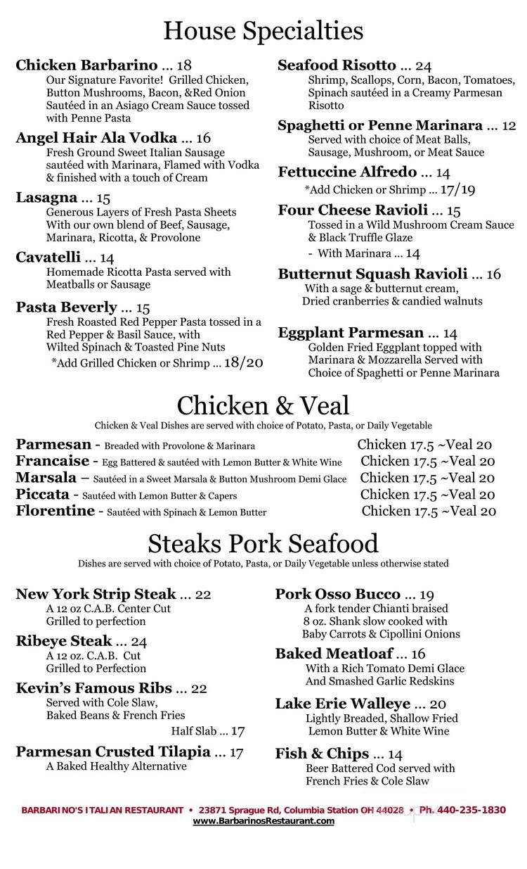Barbarino's Lounge - Columbia Station, OH menu_pic