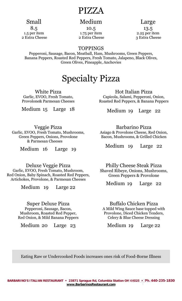 Barbarino's Lounge - Columbia Station, OH menu_pic