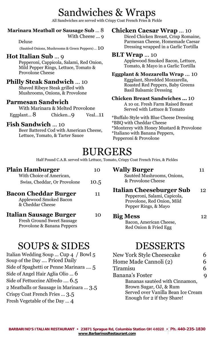 Barbarino's Lounge - Columbia Station, OH menu_pic