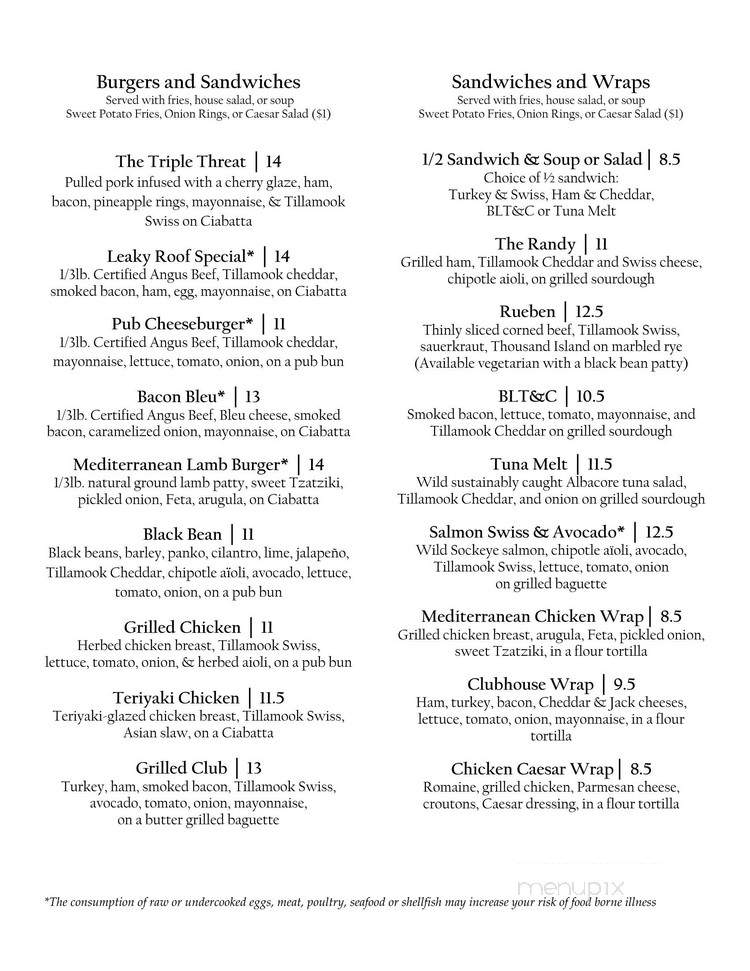 Leaky Roof - Portland, OR menu_pic