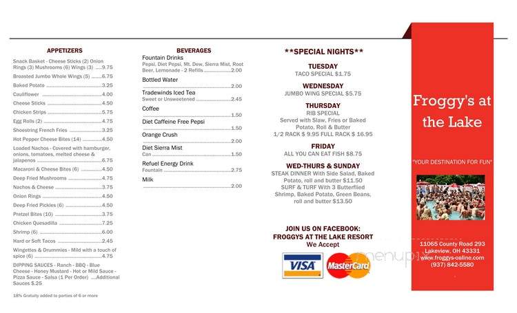 Froggy's - Lakeview, OH menu_pic