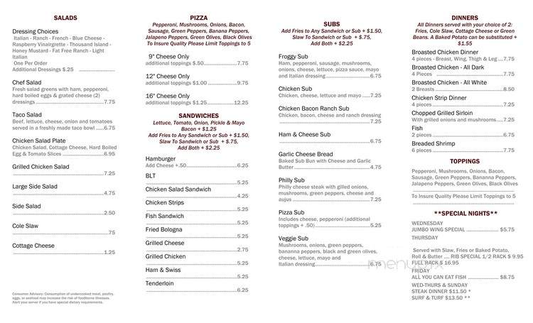 Froggy's - Lakeview, OH menu_pic