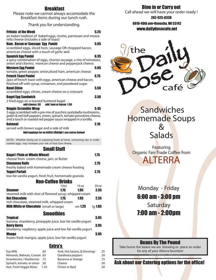 Daily Dose Cafe - Kenosha, WI menu_pic