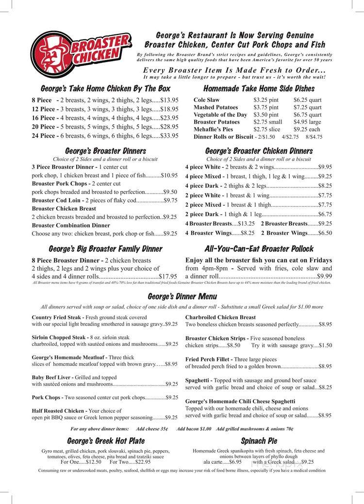 George's Restaurant - Dayton, OH menu_pic