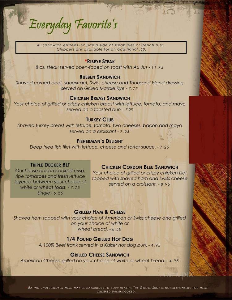 The Goose Shot - Waupun, WI menu_pic