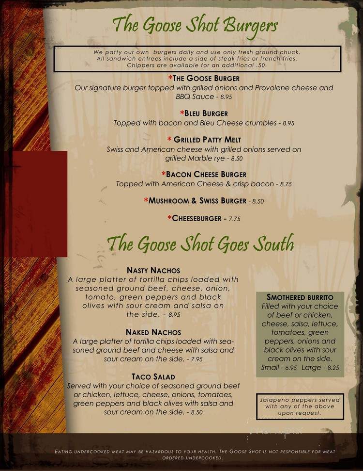 The Goose Shot - Waupun, WI menu_pic