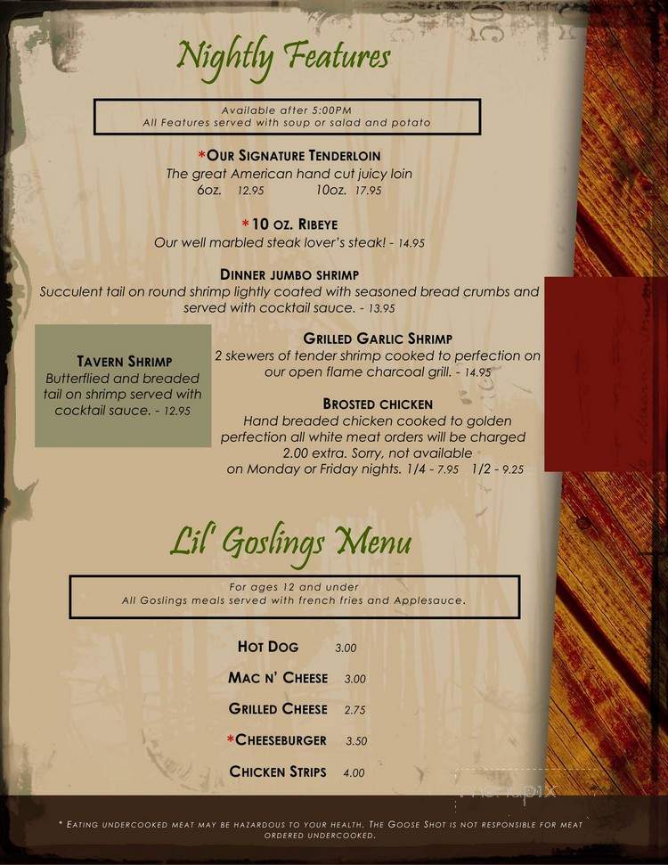 The Goose Shot - Waupun, WI menu_pic