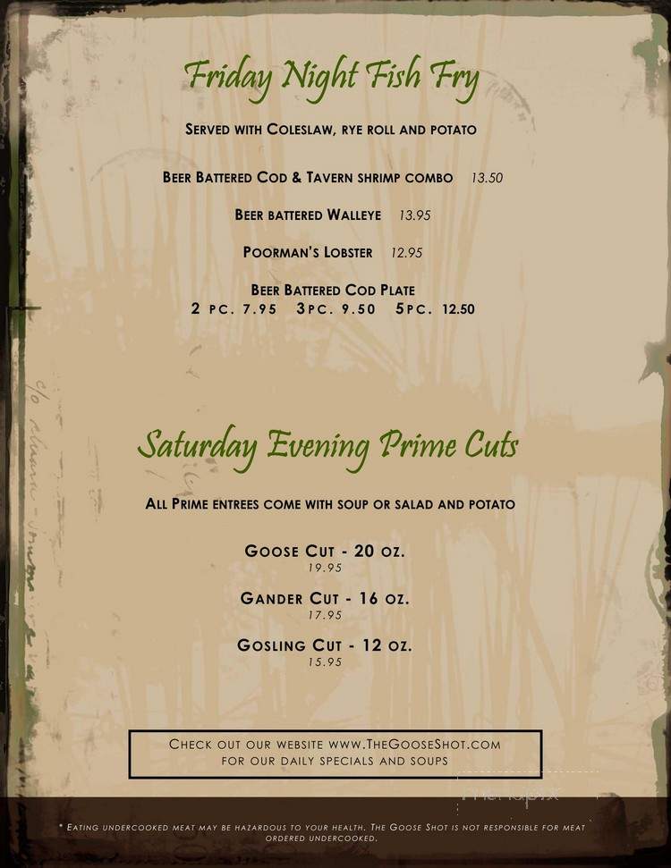 The Goose Shot - Waupun, WI menu_pic