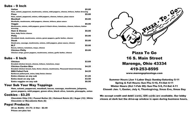 Pizza To Go - Marengo, OH menu_pic