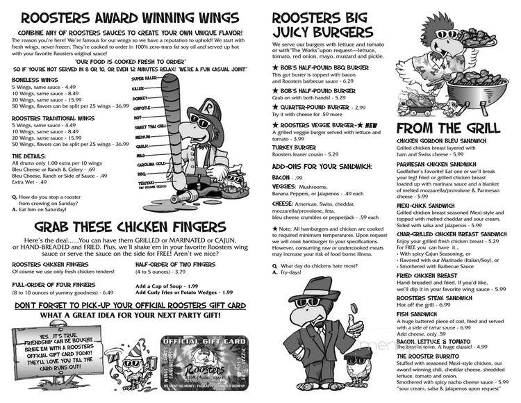 Rooster's Restaurant & Bar - Columbus, OH menu_pic
