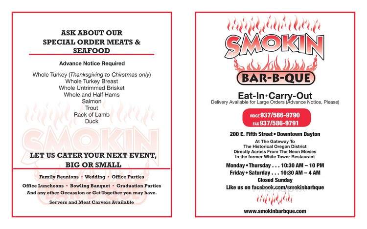 Smoking Bar-B-Que - Dayton, OH menu_pic