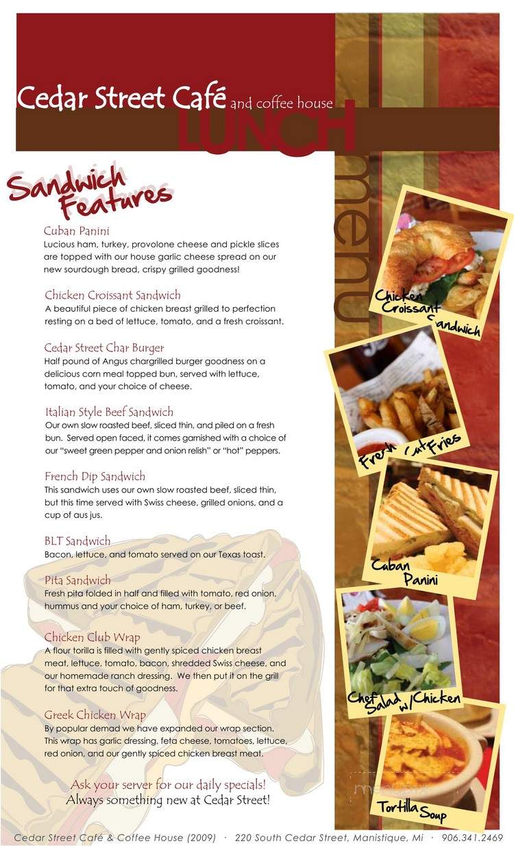 Cedar Street Cafe and coffeehouse - Manistique, MI menu_pic
