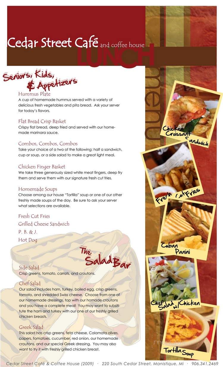 Cedar Street Cafe and coffeehouse - Manistique, MI menu_pic