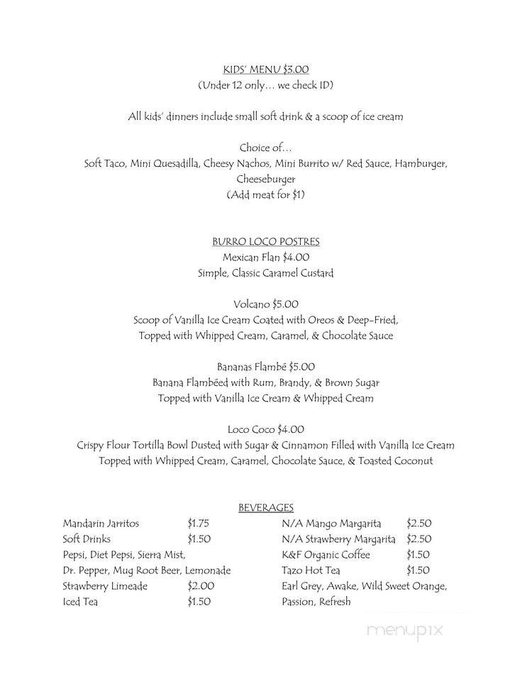El Burro Loco - Welches, OR menu_pic
