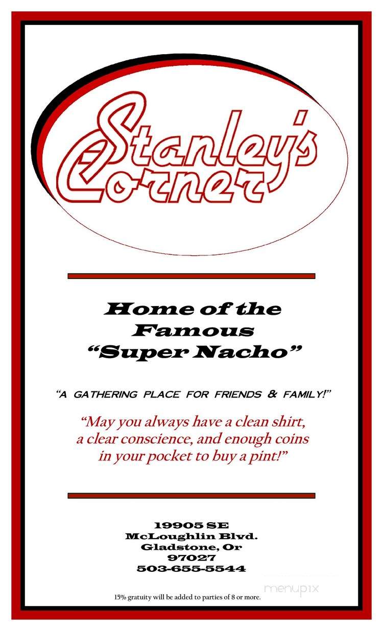Stanley's Corner - Gladstone, OR menu_pic