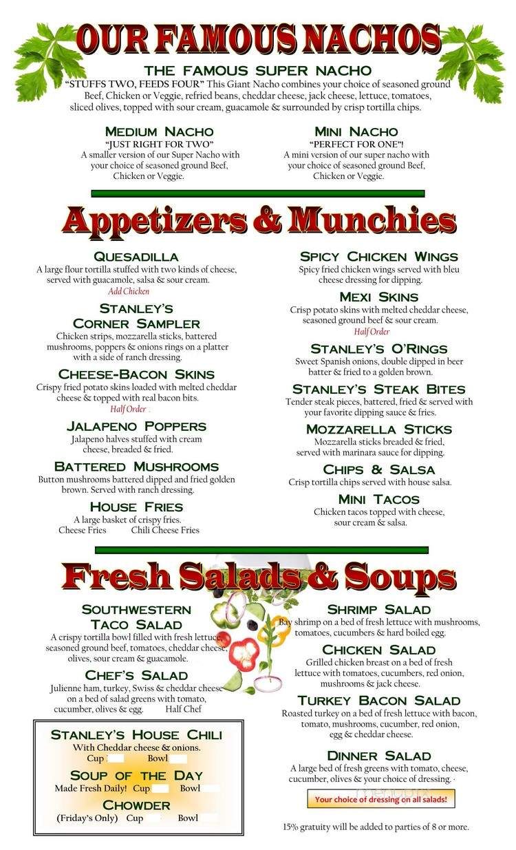 Stanley's Corner - Gladstone, OR menu_pic