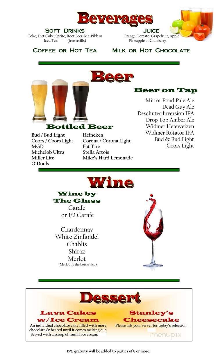 Stanley's Corner - Gladstone, OR menu_pic