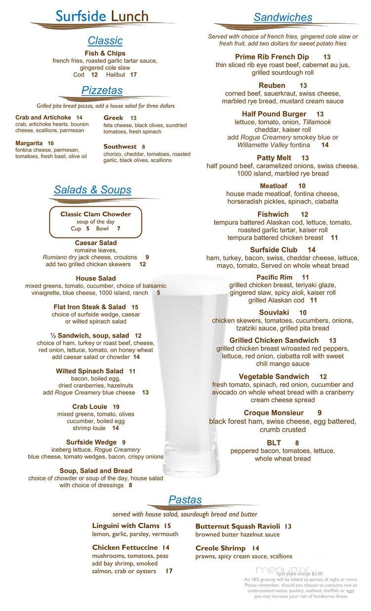 Surfside Restaurant & Lounge - Florence, OR menu_pic