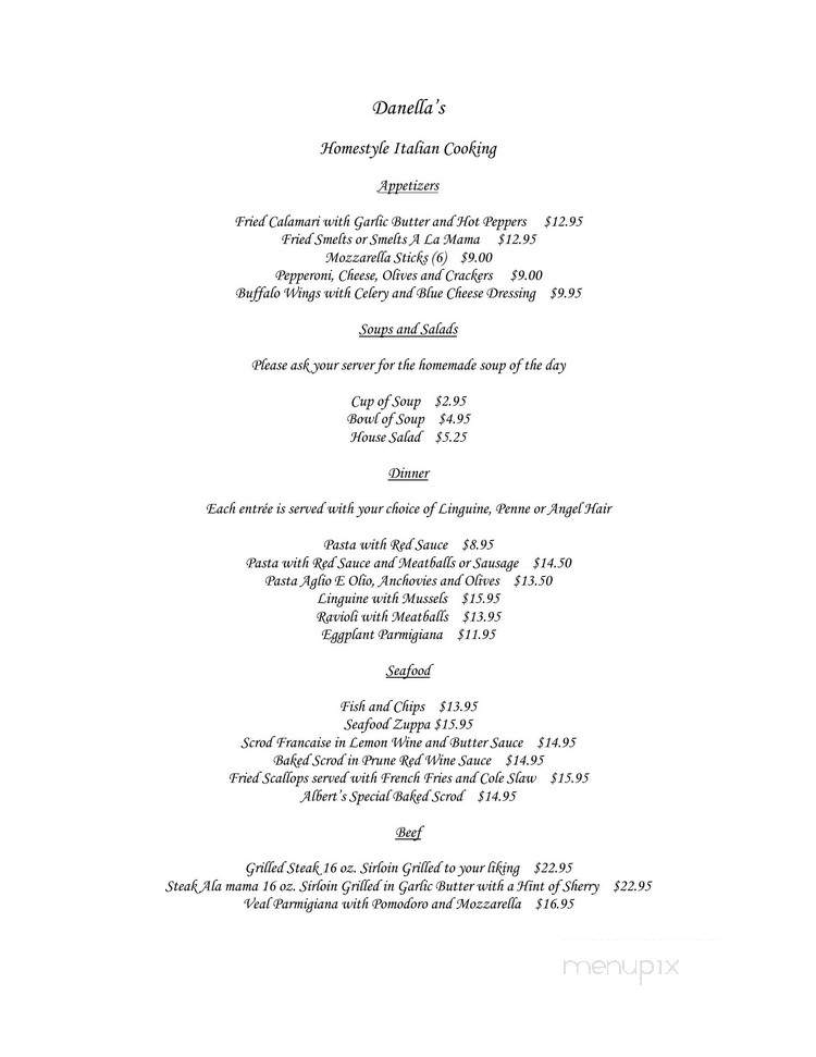 Danella's Restaurant - Providence, RI menu_pic